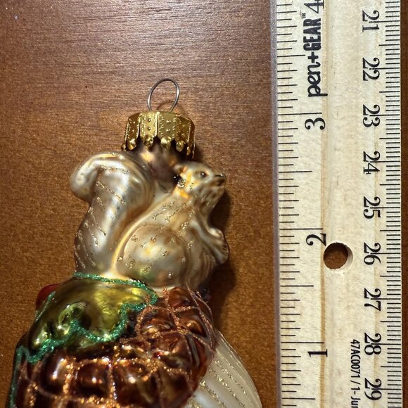 Vintage UT Squirrel Acorn Christmas Ornament Y2K Hand Painted Glass Gold Glitter - Picture 5 of 5